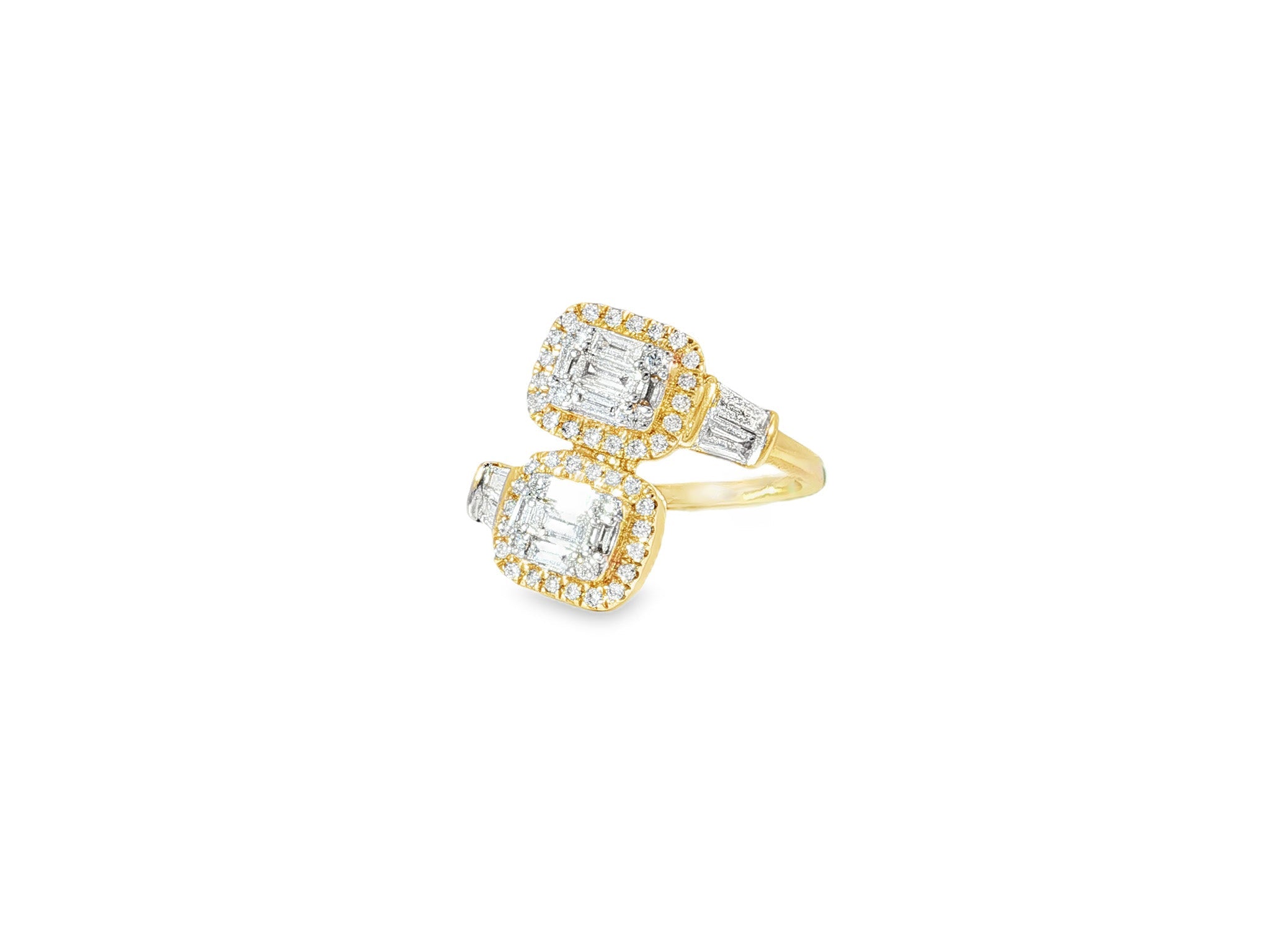 14k Gold Diamond Ring with Dual Emerald - Cut Halo & Baguette 1.05c - AVI THE JEWELER