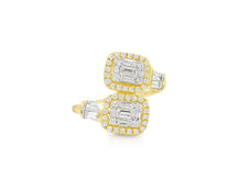 14k Gold Diamond Ring with Dual Emerald-Cut Halo & Baguette 1.05c