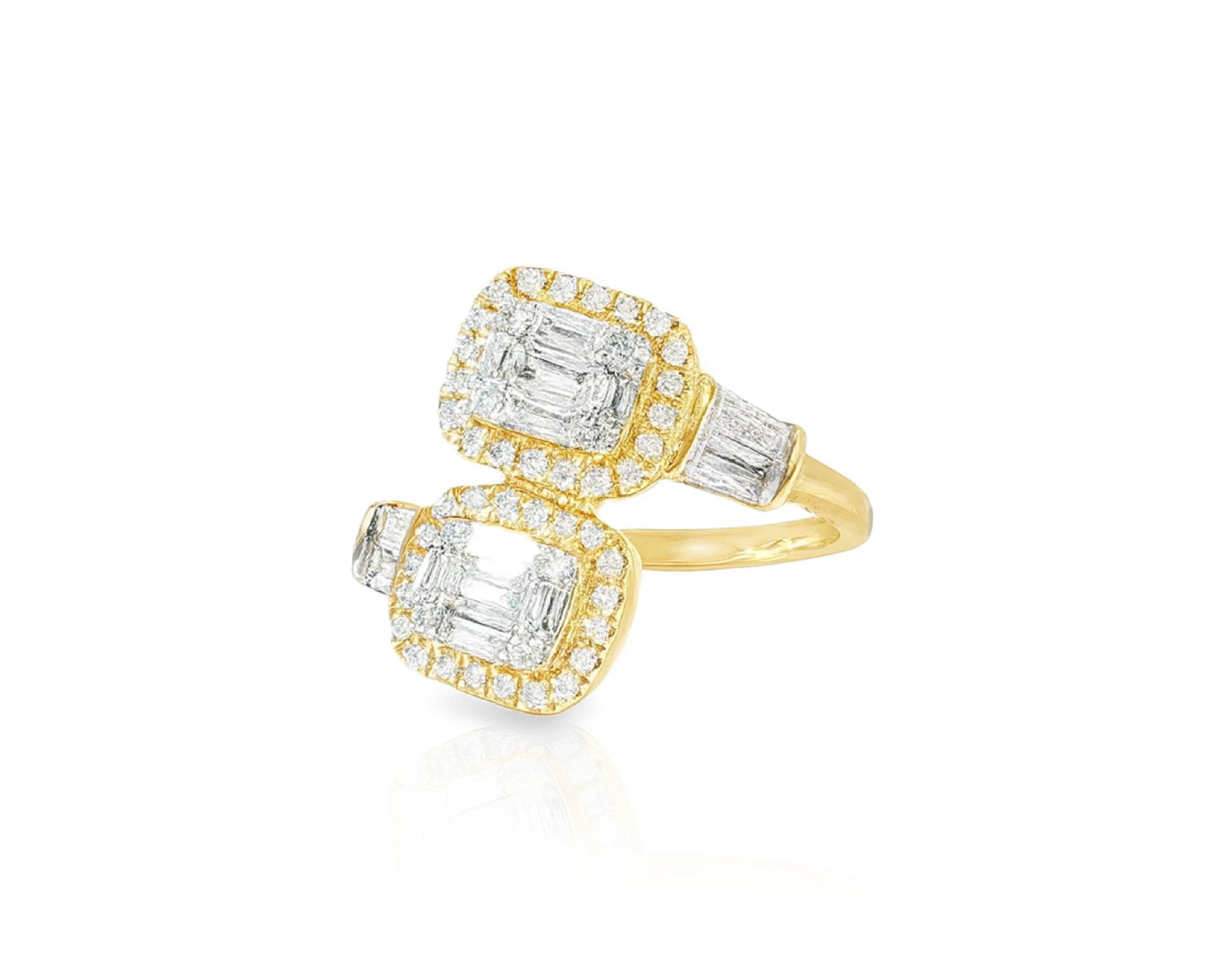 14k Gold Diamond Ring with Dual Emerald-Cut Halo & Baguette 1.05c – lifestyle 585