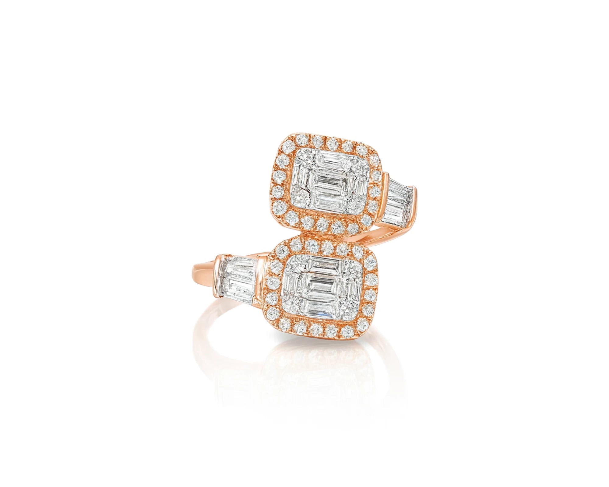 14k Gold Diamond Ring with Dual Emerald-Cut Halo & Baguette 1.05c – lifestyle 588