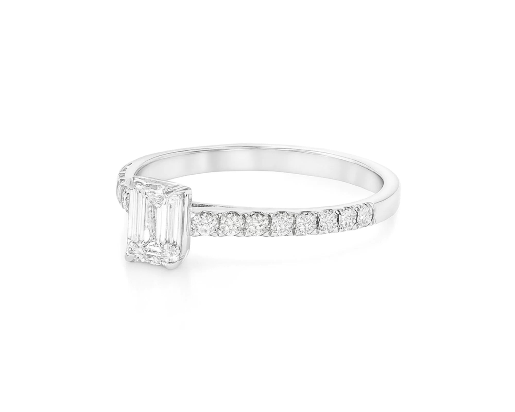 14k Gold Diamond Ring with Emerald-Cut Center and Pavé Band 0.90 CT – lifestyle 1771