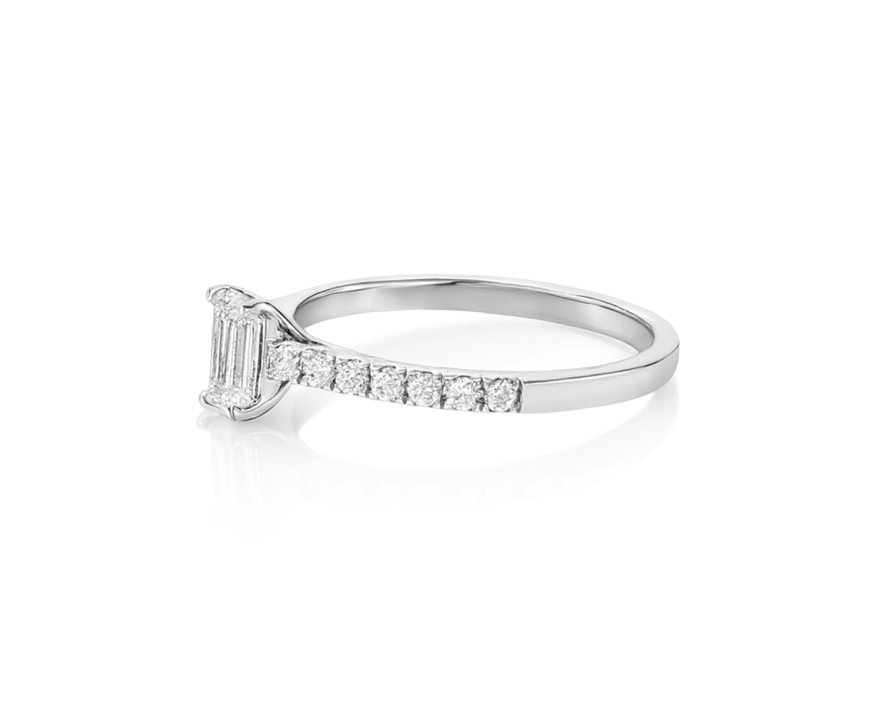 14k Gold Diamond Ring with Emerald-Cut Center and Pavé Band 0.90 CT – lifestyle 1772