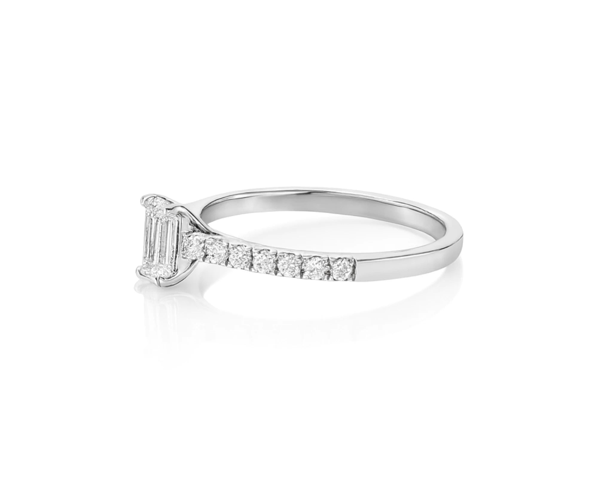 14k Gold Diamond Ring with Emerald-Cut Center and Pavé Band 0.90 CT – lifestyle 1772