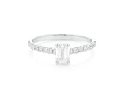 14k Gold Diamond Ring with Emerald-Cut Center and Pavé Band 0.90 CT