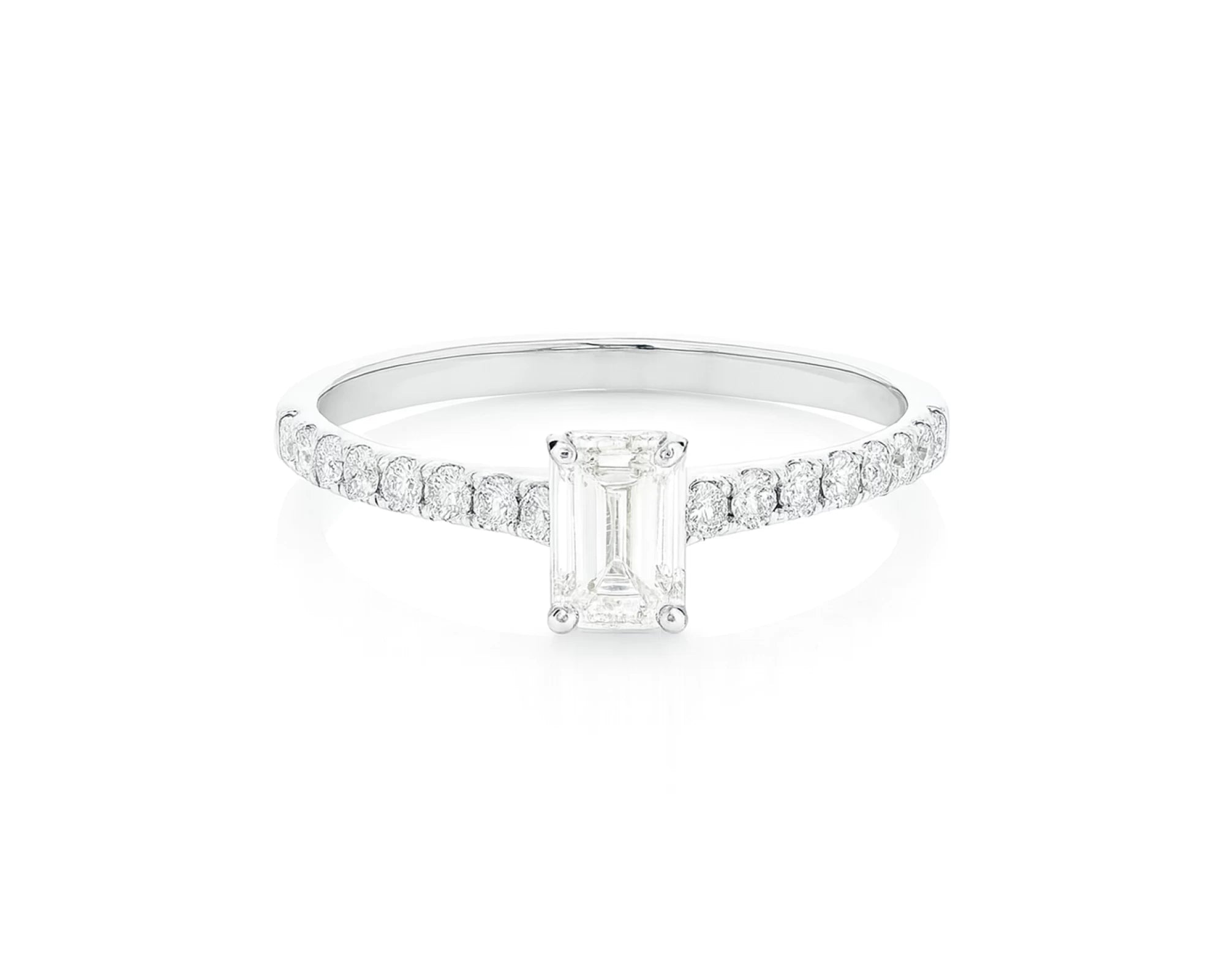 14k Gold Diamond Ring with Emerald-Cut Center and Pavé Band 0.90 CT – lifestyle 3013