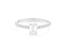 14k Gold Diamond Ring with Emerald-Cut Center and Pavé Band 0.90 CT