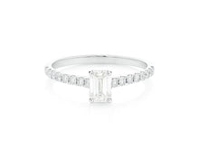 14k Gold Diamond Ring with Emerald-Cut Center and Pavé Band 0.90 CT