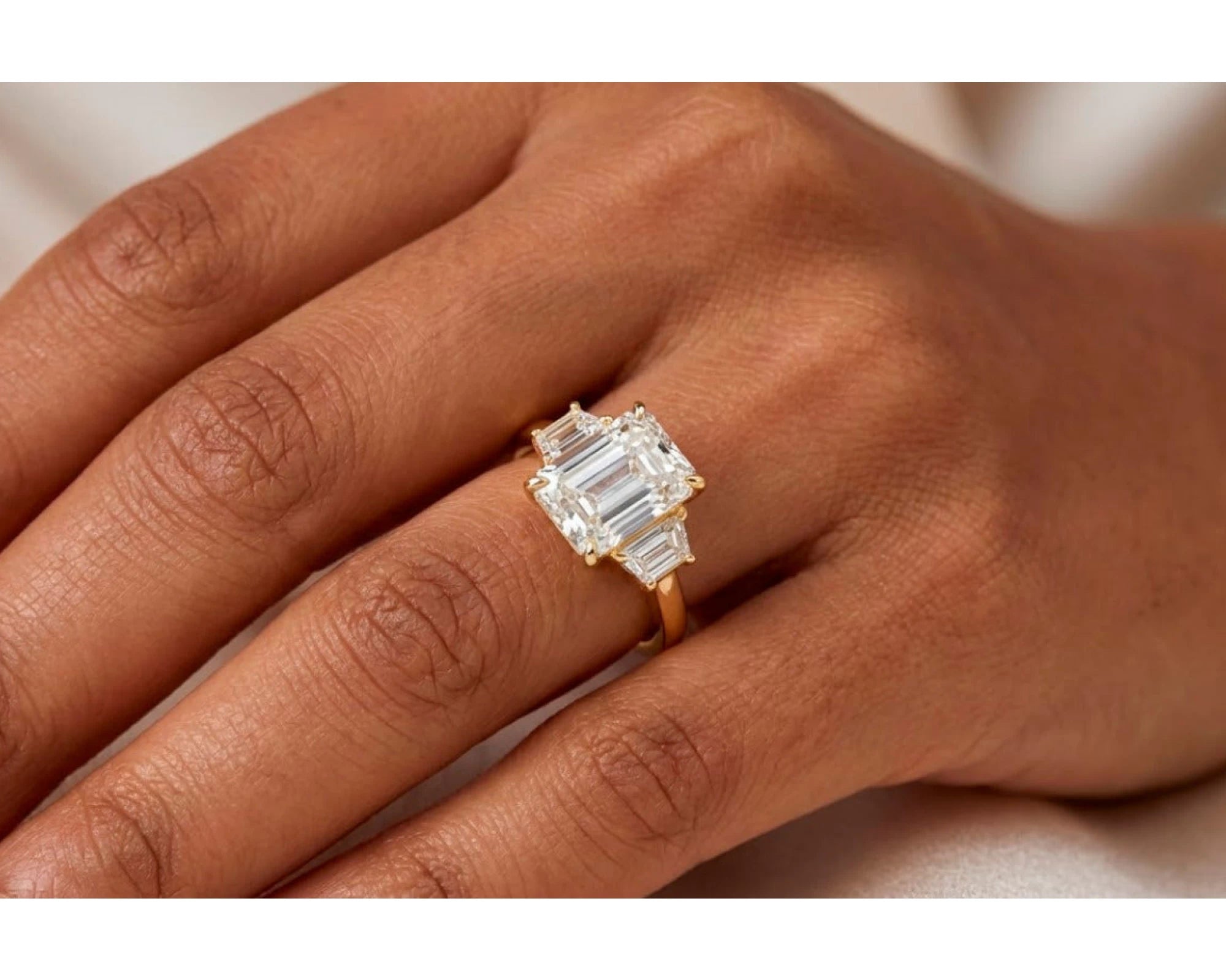 14k Gold Diamond Ring with Emerald-Cut Center Stone & Baguette Accents 3ct – front view