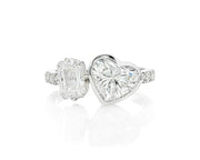 14k Gold Diamond Ring with Heart-Shaped & Emerald-Cut 3.0ct