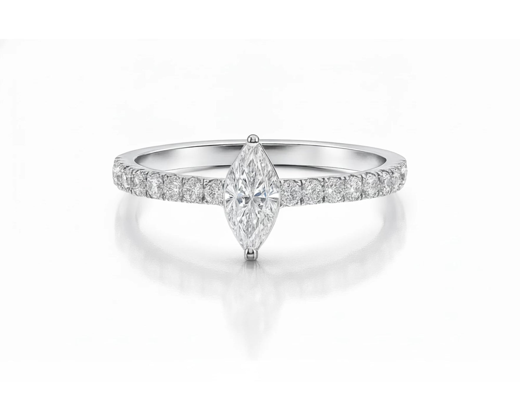 14k Gold Diamond Ring with Marquise-Cut Center & Pavé Band 0.52ct – lifestyle 2994