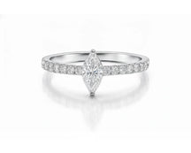 14k Gold Diamond Ring with Marquise-Cut Center & Pavé Band 0.52ct