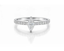 14k Gold Diamond Ring with Marquise-Cut Center & Pavé Band 0.52ct