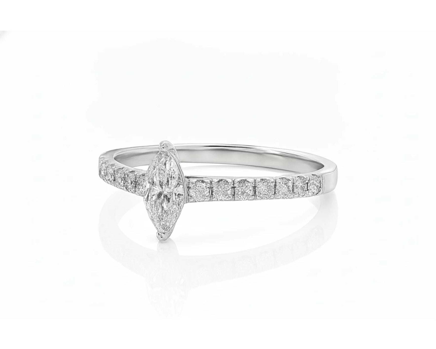14k Gold Diamond Ring with Marquise-Cut Center & Pavé Band 0.52ct – lifestyle 2997