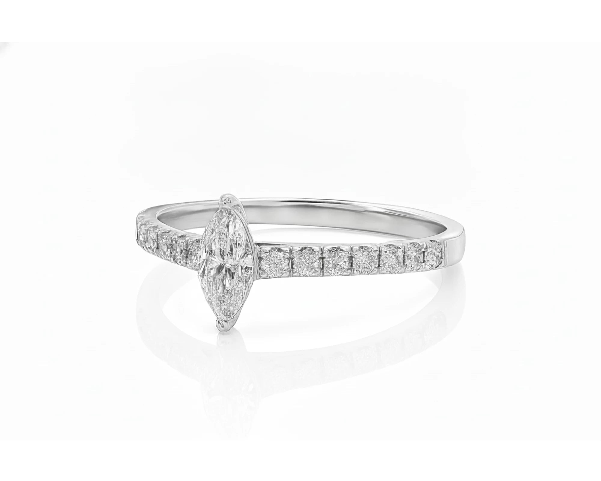 14k Gold Diamond Ring with Marquise-Cut Center & Pavé Band 0.52ct – lifestyle 2997