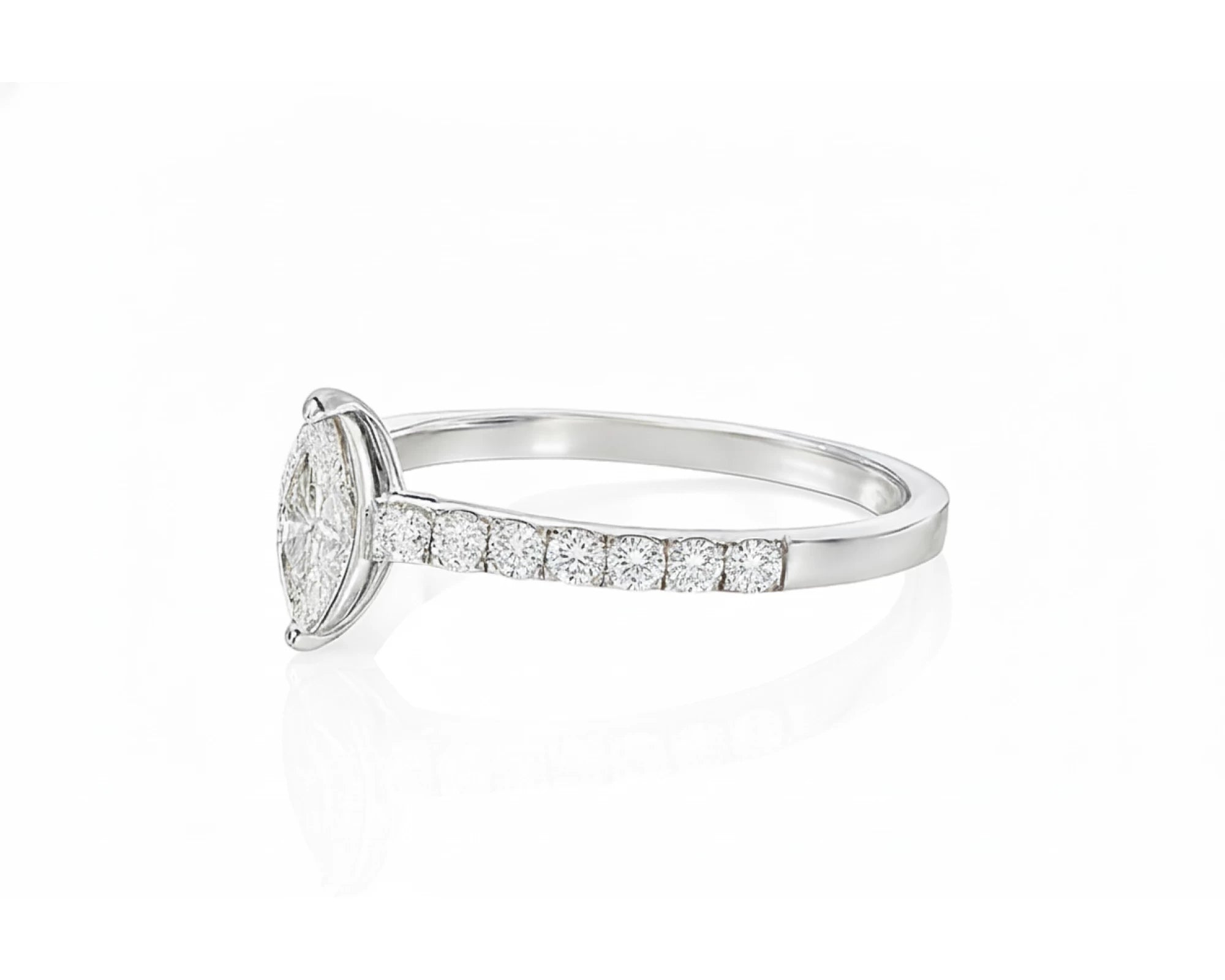 14k Gold Diamond Ring with Marquise-Cut Center & Pavé Band 0.52ct – lifestyle 2998