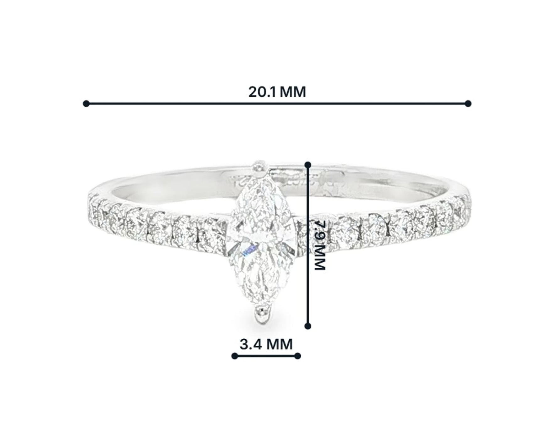 14k Gold Diamond Ring with Marquise-Cut Center & Pavé Band 0.52ct – lifestyle 3055