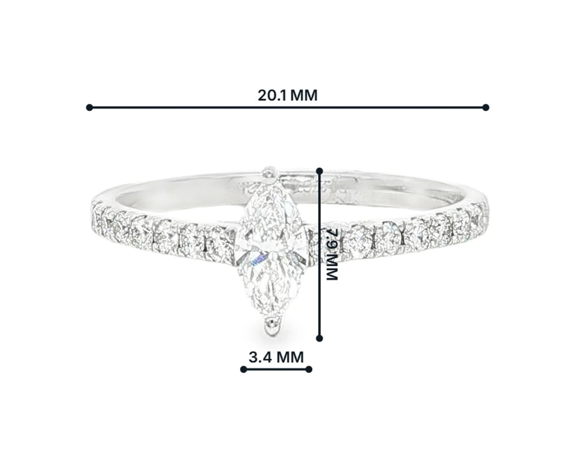 14k Gold Diamond Ring with Marquise-Cut Center & Pavé Band 0.52ct – lifestyle 3055