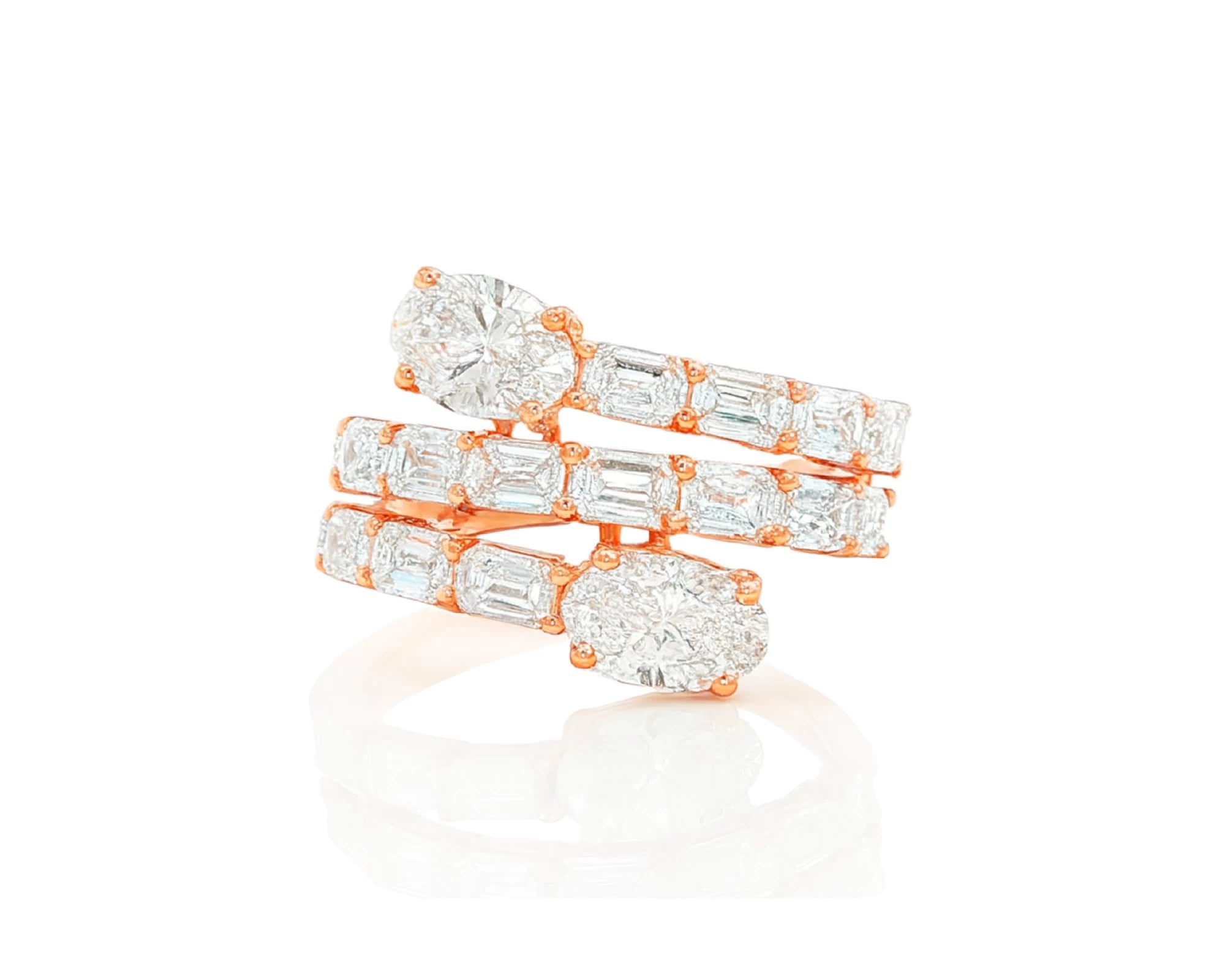 14K Gold Diamond Ring with Multi-Row Oval & Emerald-Cut 4.60ct – lifestyle 2776