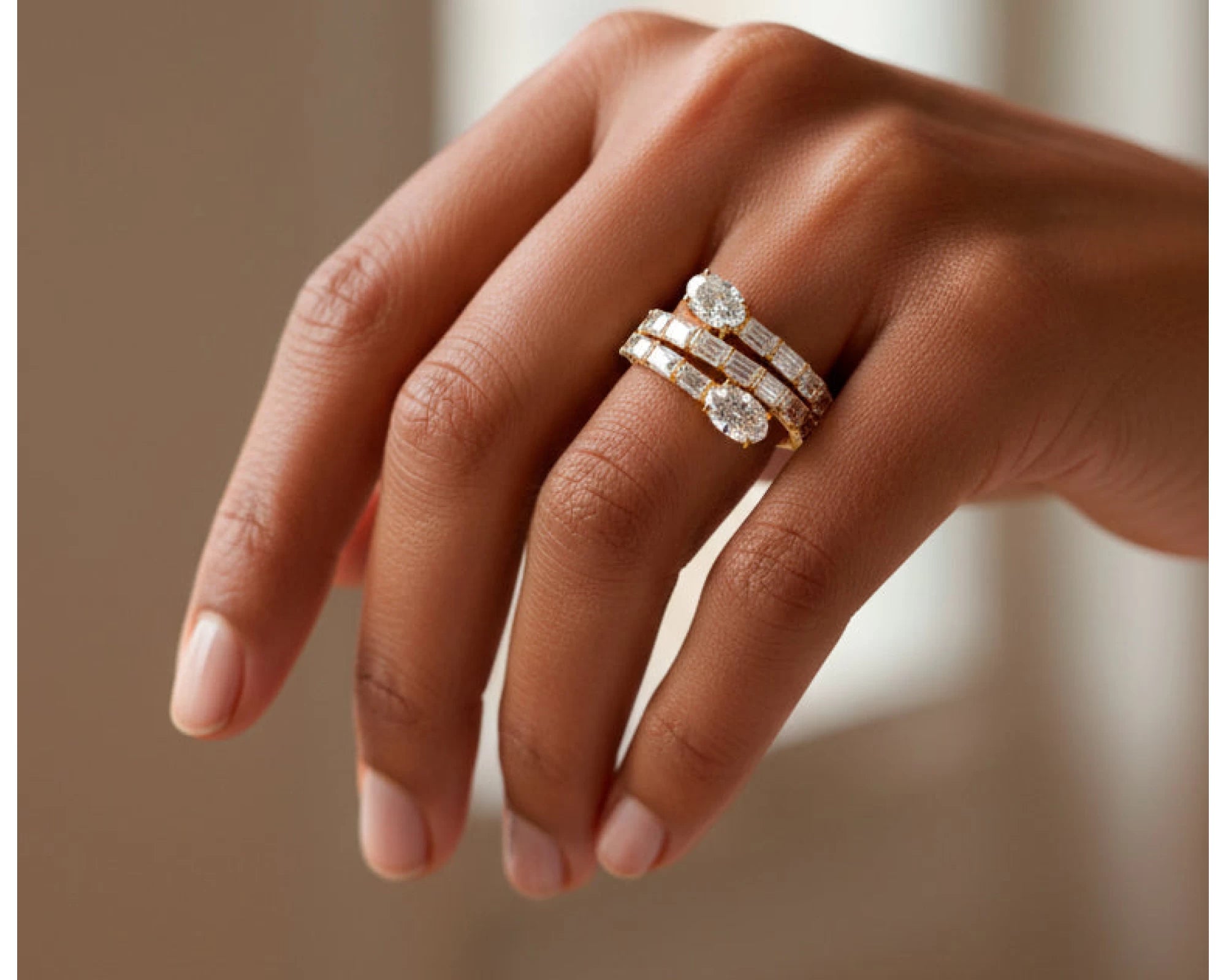 14K Gold Diamond Ring with Multi-Row Oval & Emerald-Cut 4.60ct – view 2