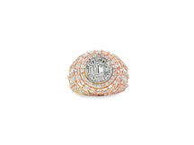 14k Gold Diamond Ring with Oval Baguette & Round Cluster Halo Design 4.00ct