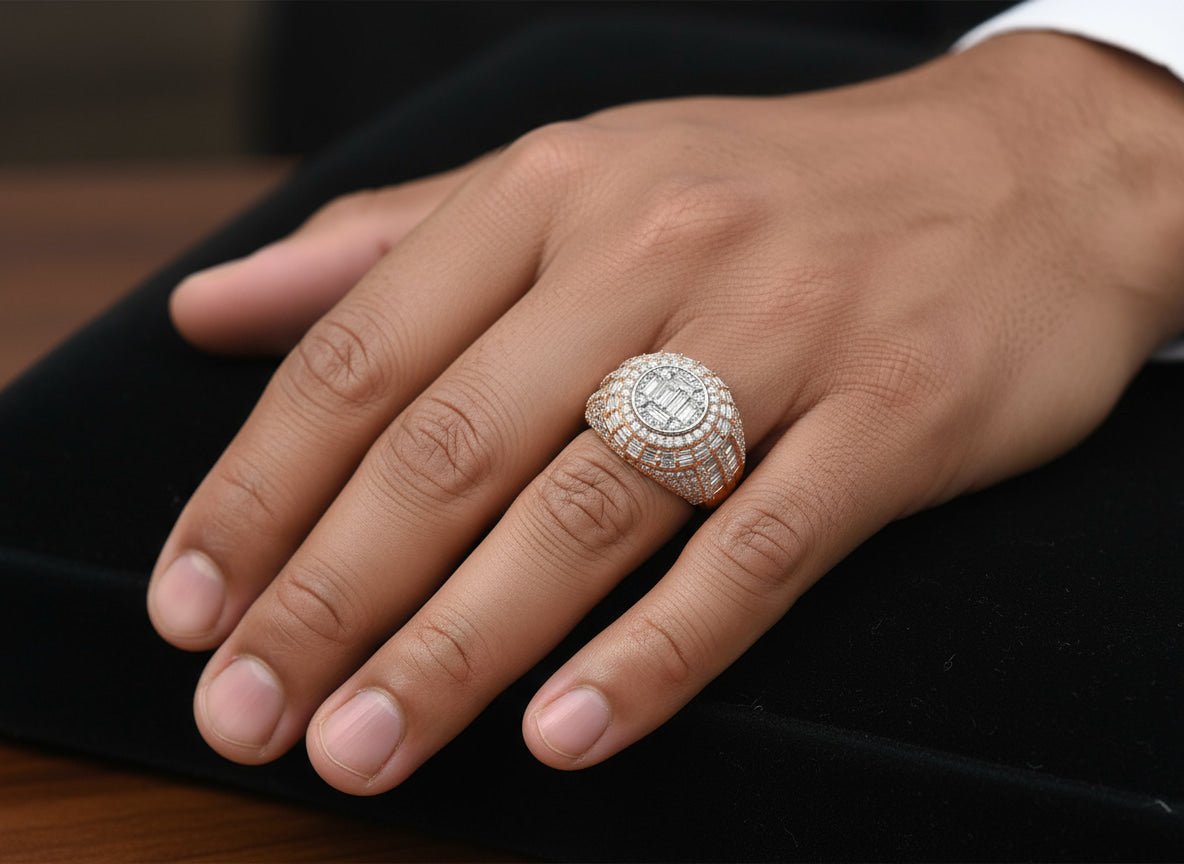 14k Gold Diamond Ring with Oval Baguette & Round Cluster Halo Design 4.00ct - AVI THE JEWELER