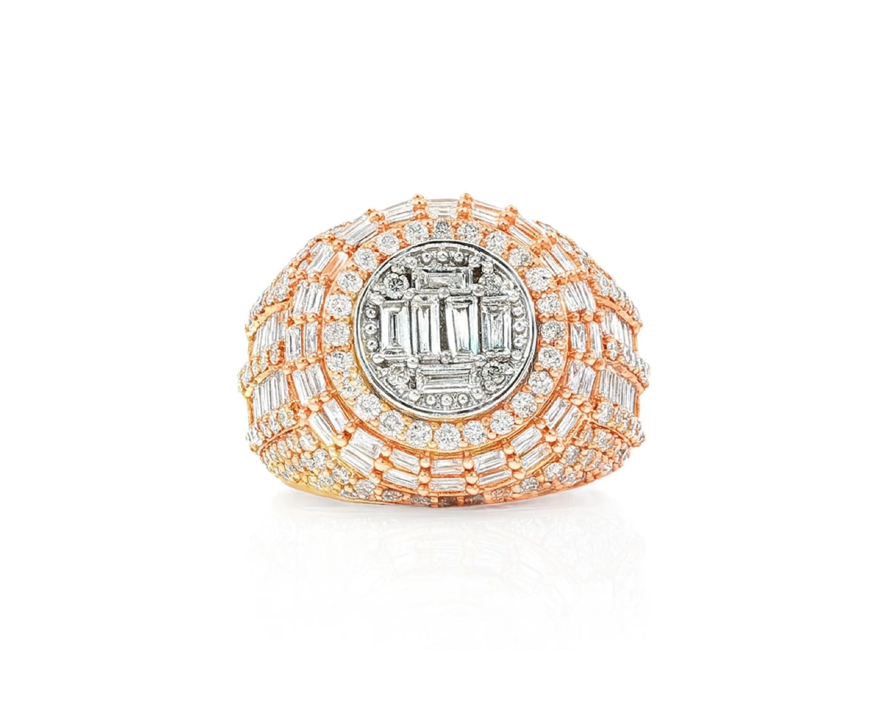 14k Gold Diamond Ring with Oval Baguette & Round Cluster Halo Design 4.00ct – lifestyle 1173