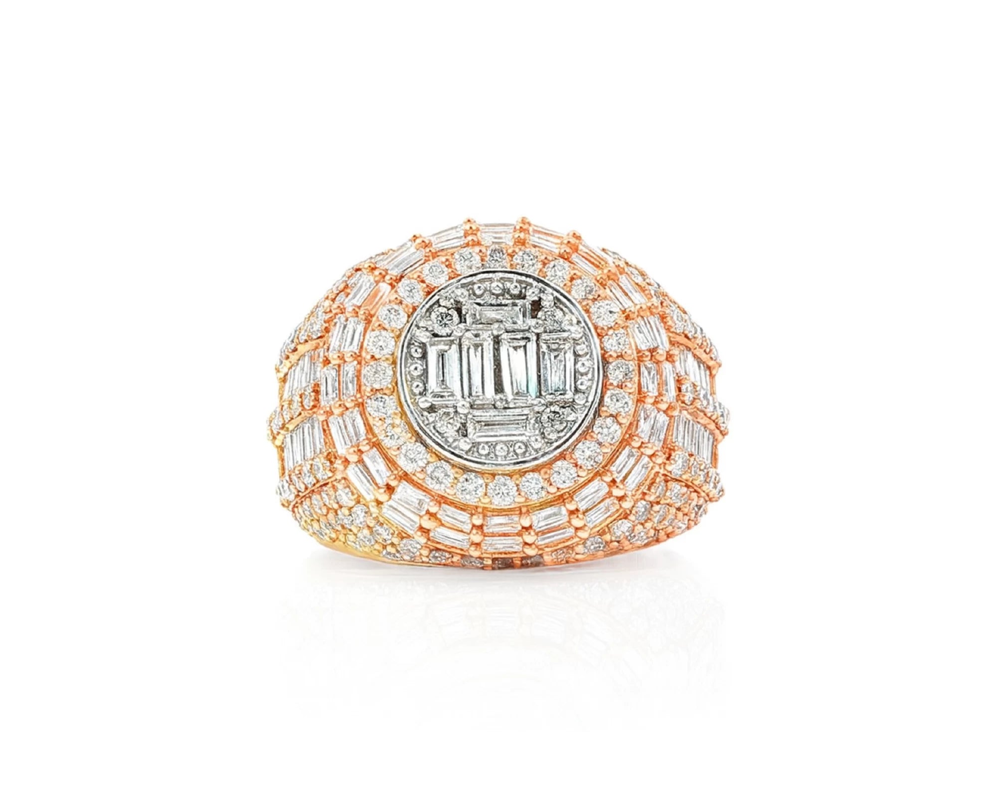 14k Gold Diamond Ring with Oval Baguette & Round Cluster Halo Design 4.00ct – lifestyle 1173