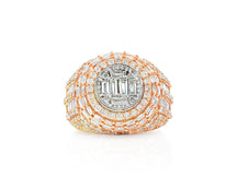 14k Gold Diamond Ring with Oval Baguette & Round Cluster Halo Design 4.00ct