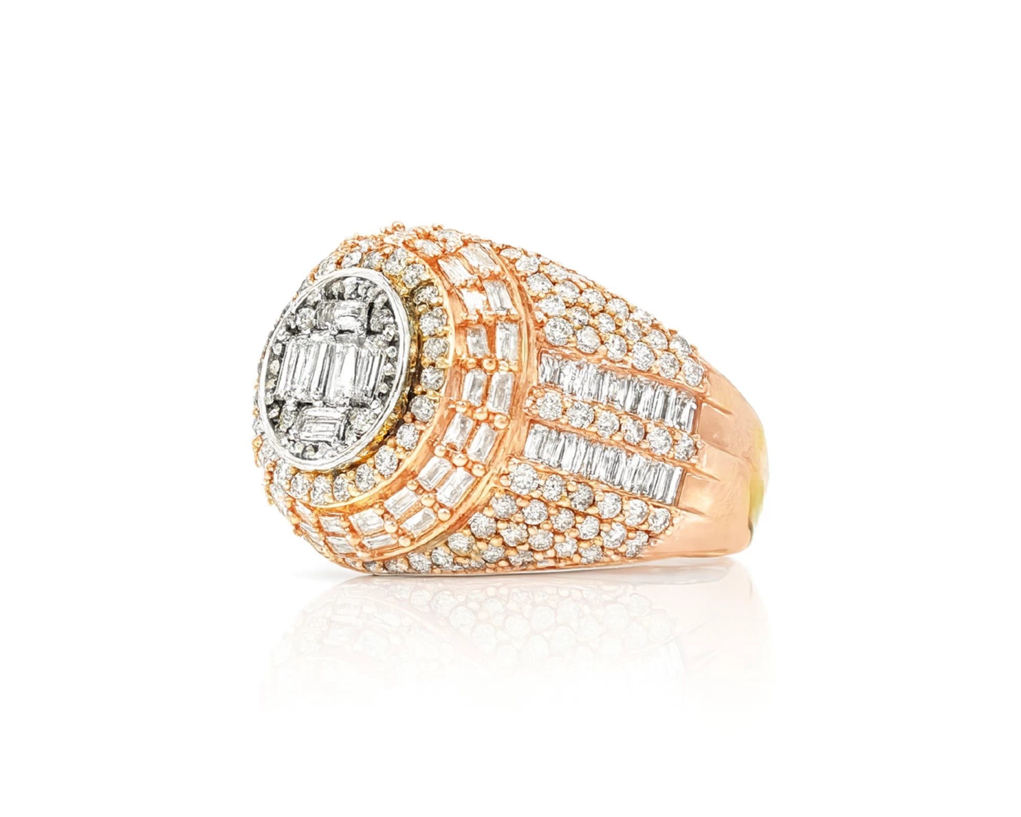 14k Gold Diamond Ring with Oval Baguette & Round Cluster Halo Design 4.00ct – lifestyle 1174