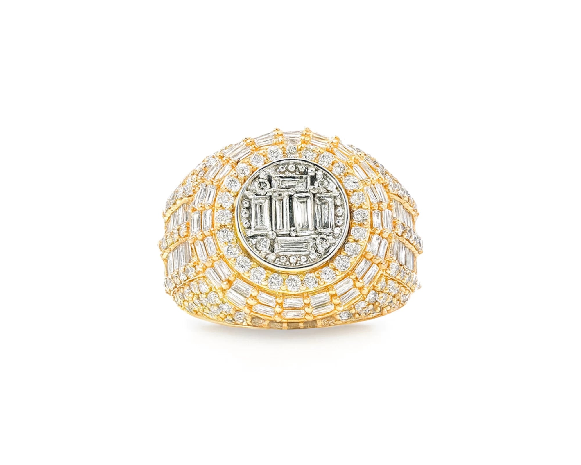 14k Gold Diamond Ring with Oval Baguette & Round Cluster Halo Design 4.00ct – lifestyle 1176