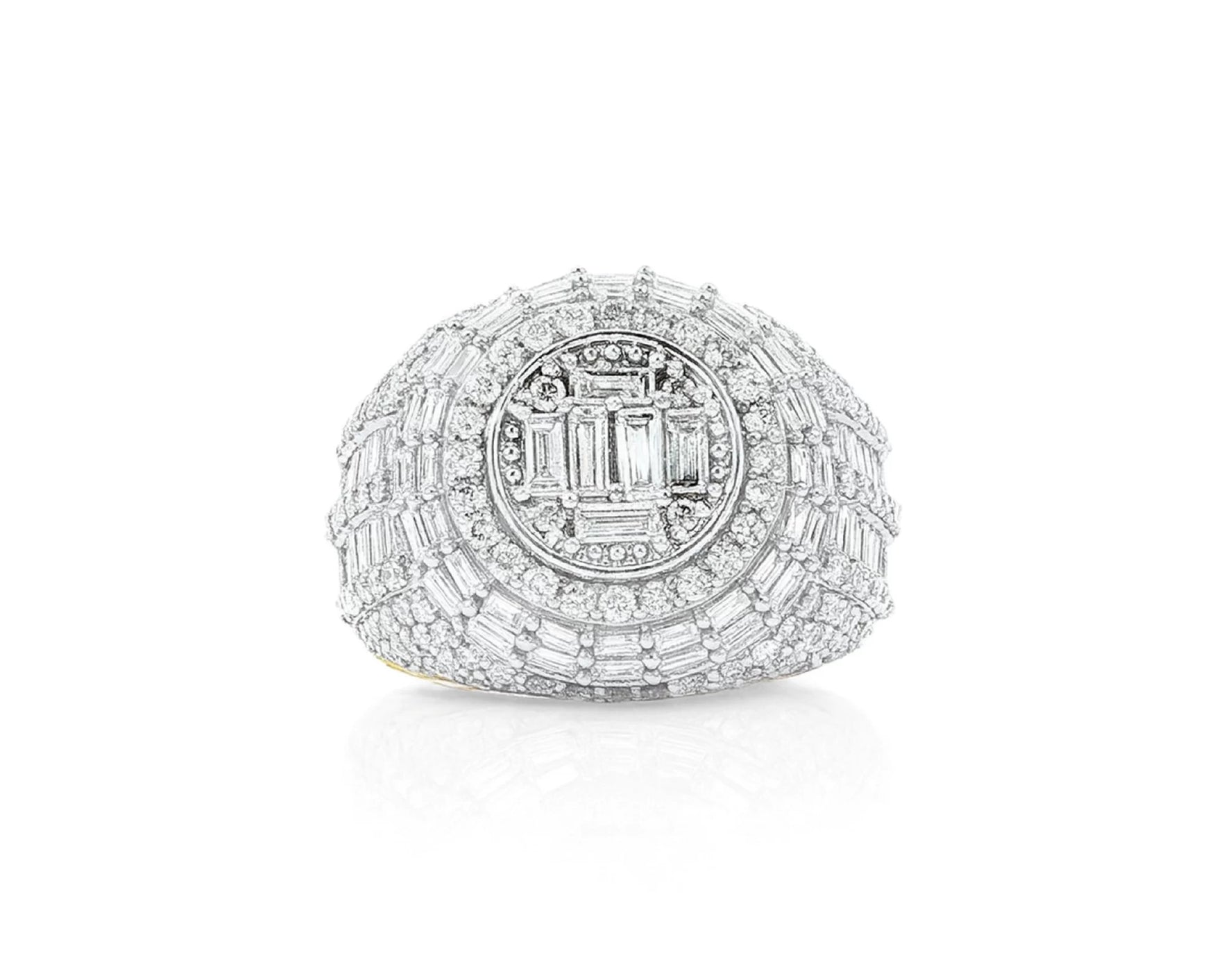 14k Gold Diamond Ring with Oval Baguette & Round Cluster Halo Design 4.00ct – lifestyle 1177