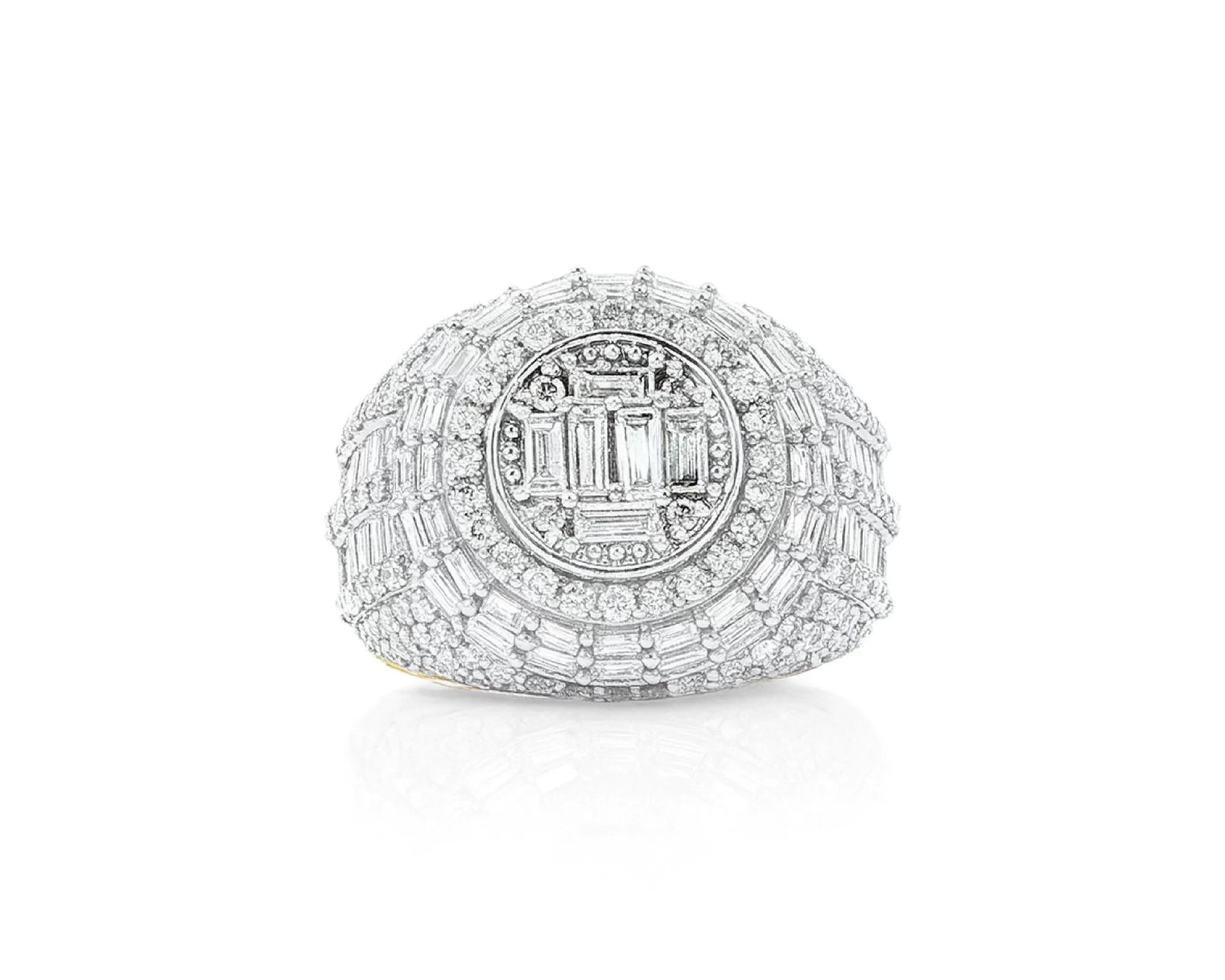 14k Gold Diamond Ring with Oval Baguette & Round Cluster Halo Design 4.00ct – lifestyle 1177