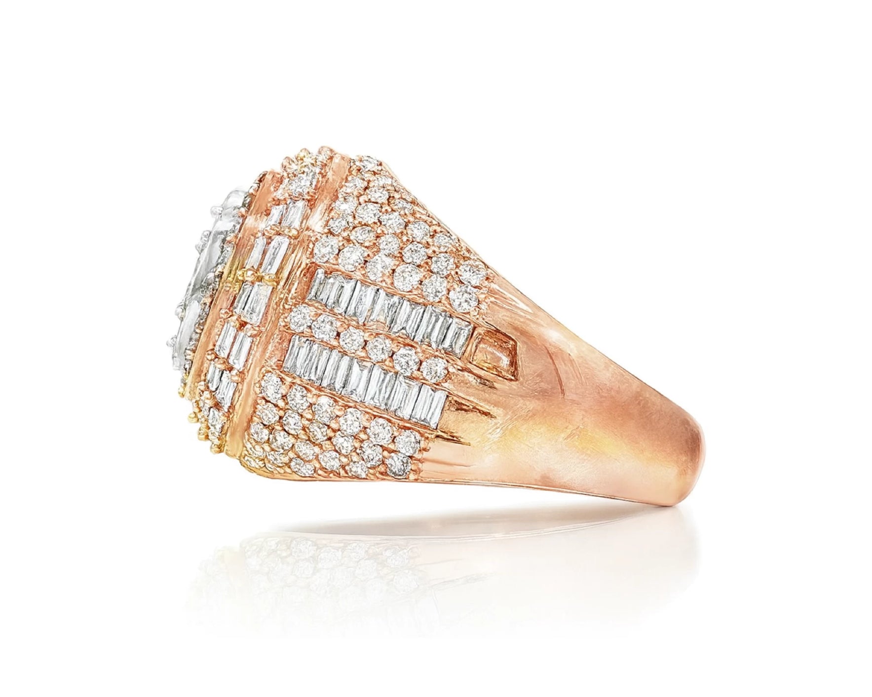 14k Gold Diamond Ring with Oval Baguette & Round Cluster Halo Design 4.00ct – lifestyle 1178