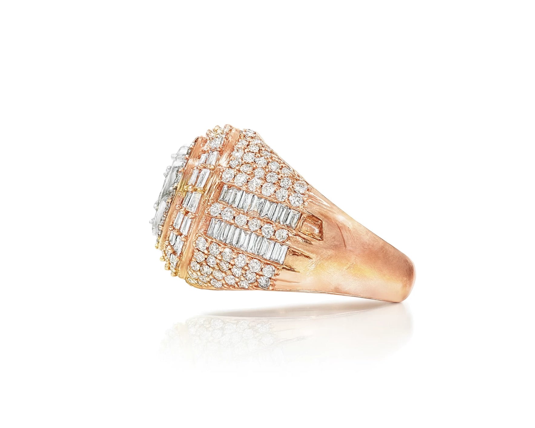 14k Gold Diamond Ring with Oval Baguette & Round Cluster Halo Design 4.00ct – lifestyle 3019