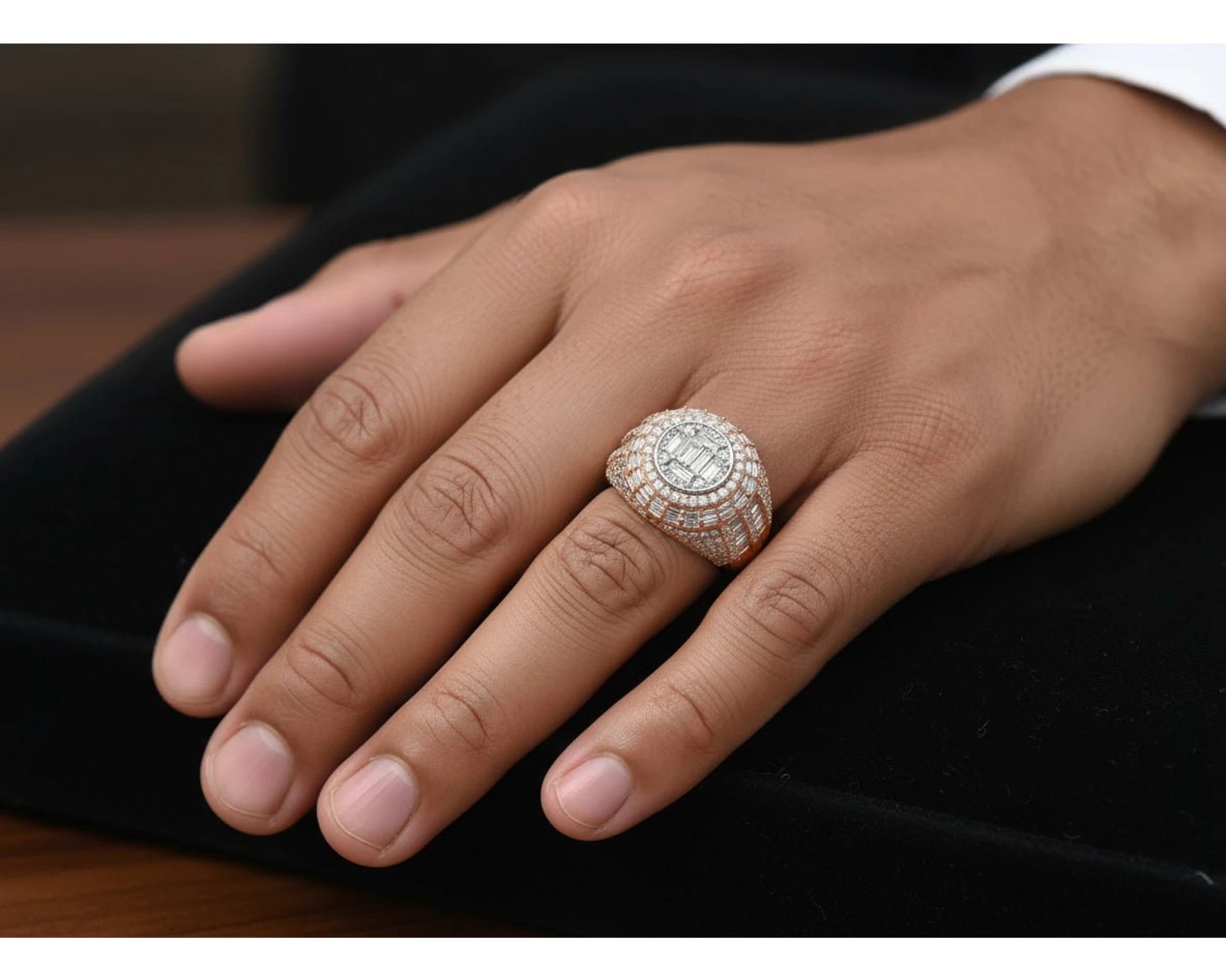 14k Gold Diamond Ring with Oval Baguette & Round Cluster Halo Design 4.00ct – view 2