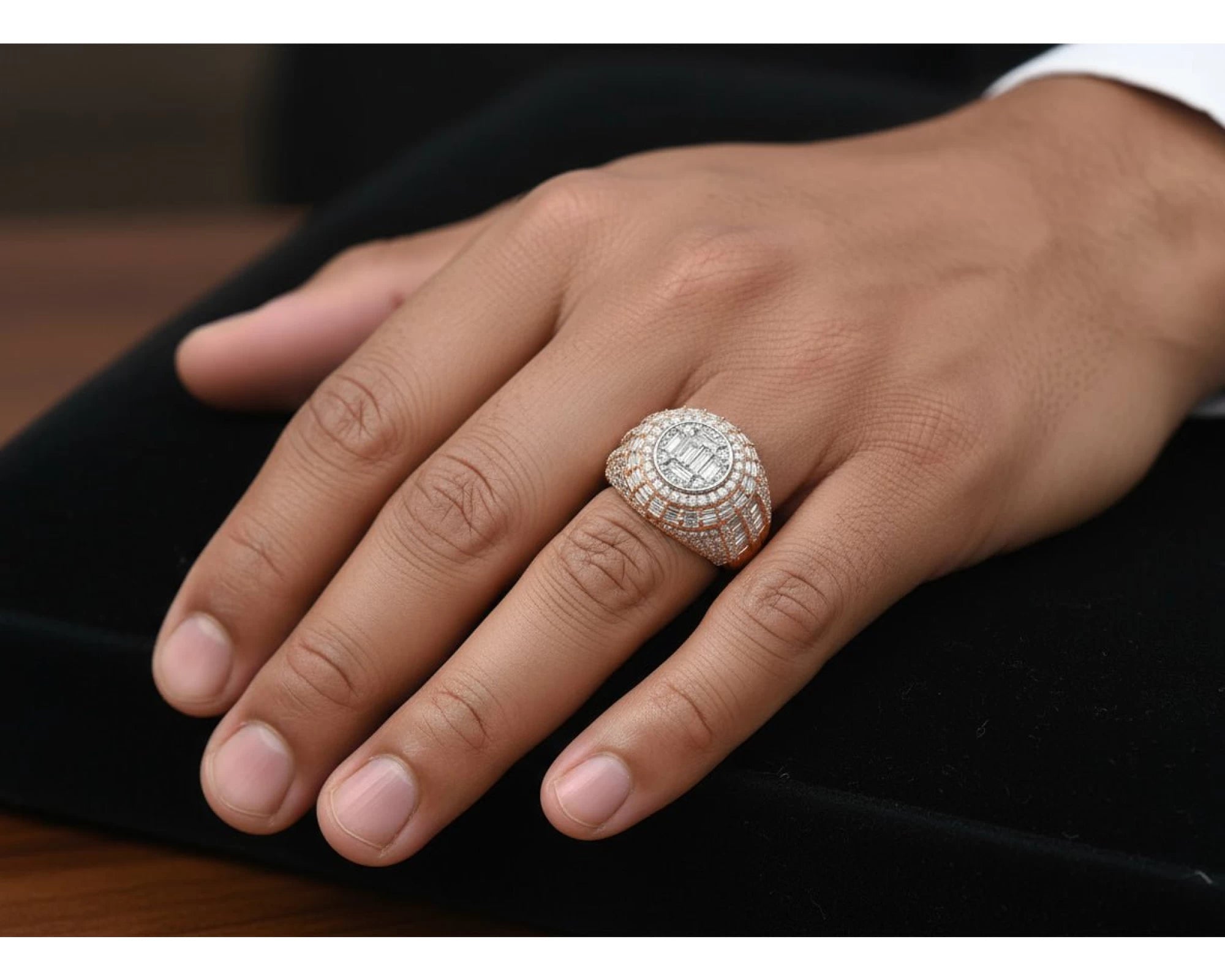 14k Gold Diamond Ring with Oval Baguette & Round Cluster Halo Design 4.00ct – view 2