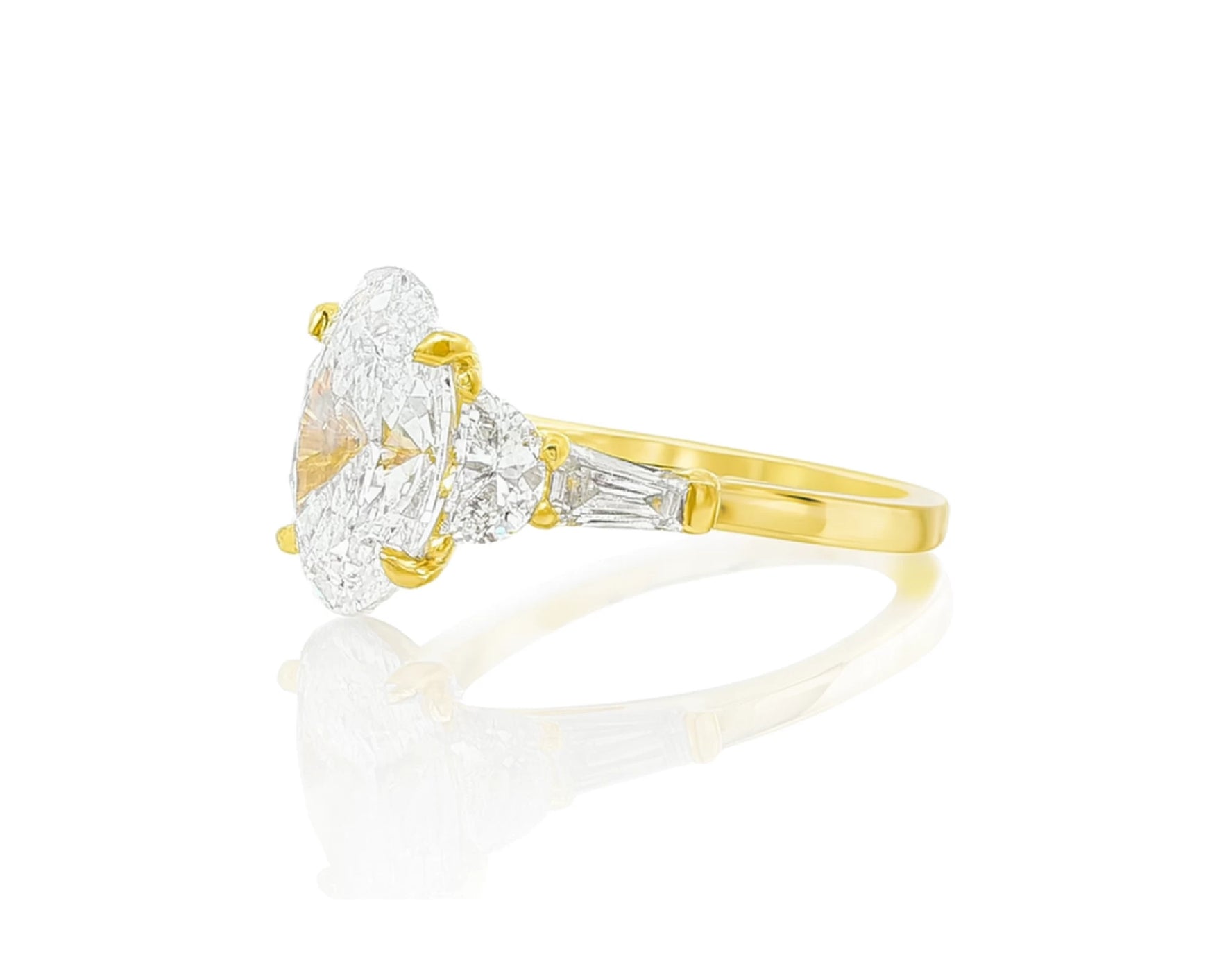 14k Gold Diamond Ring with Oval Center & Three-Stone Design 4.68ct – lifestyle 2080