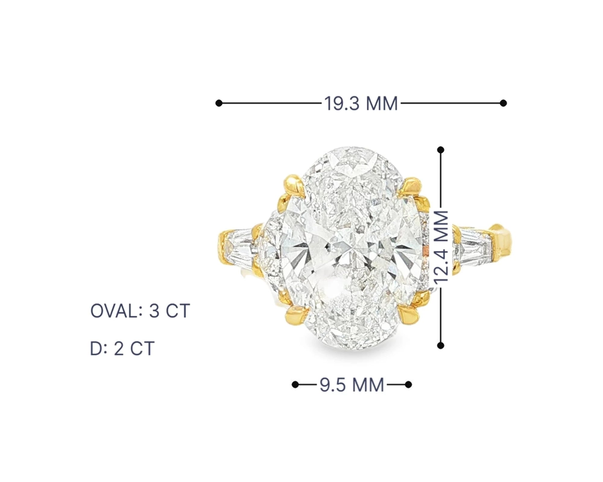 14k Gold Diamond Ring with Oval Center & Three-Stone Design 4.68ct – lifestyle 3070
