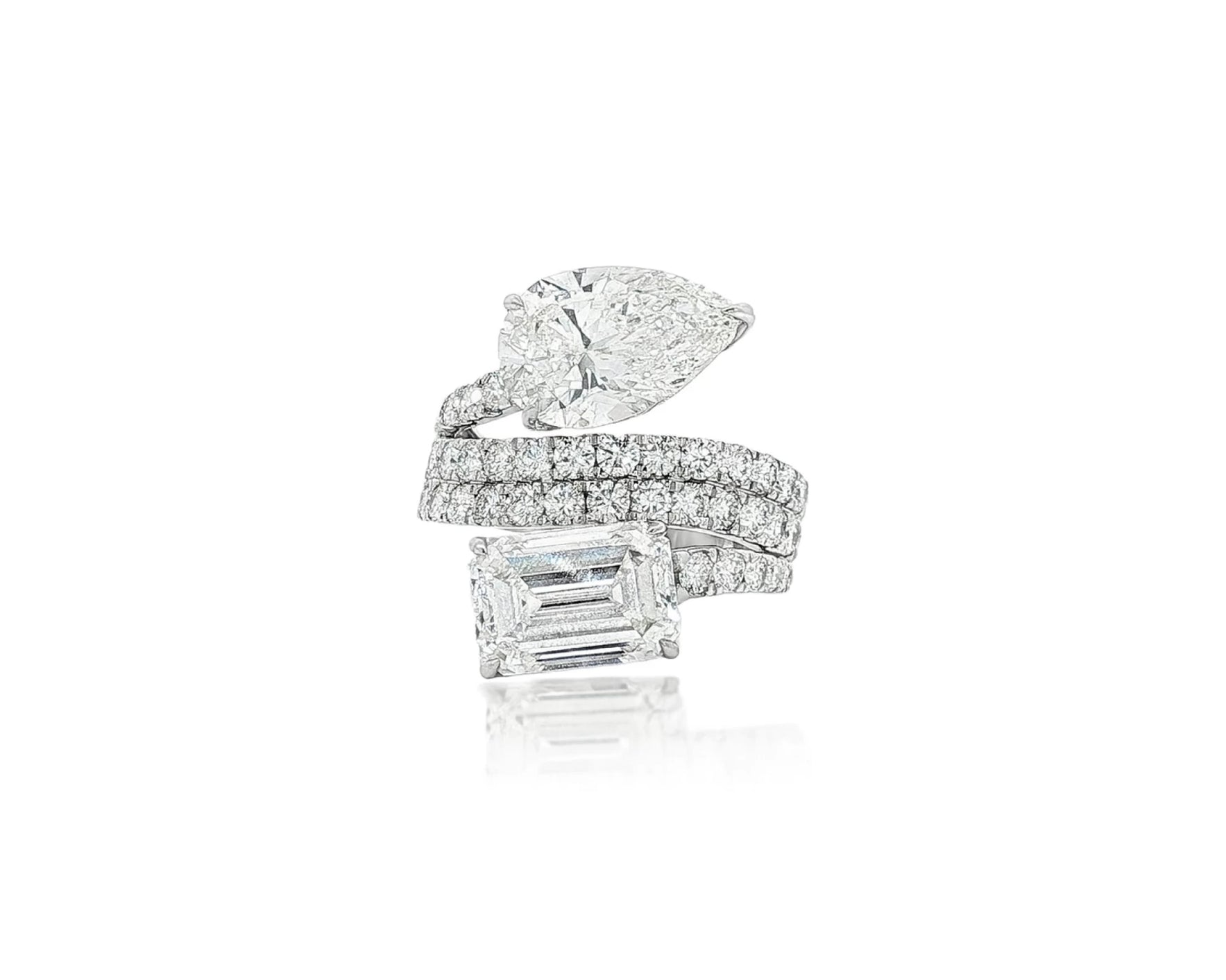 14K Gold Diamond Ring with Pear & Emerald-Cut Two-Stone Wrap Design 7.51ct – lifestyle 1949
