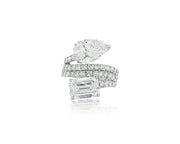 14K Gold Diamond Ring with Pear & Emerald-Cut Two-Stone Wrap Design 7.51ct