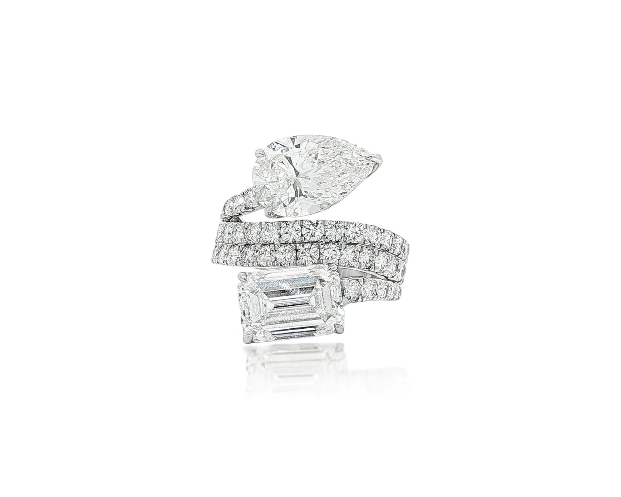14K Gold Diamond Ring with Pear & Emerald-Cut Two-Stone Wrap Design 7.51ct – lifestyle 1949
