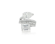 14K Gold Diamond Ring with Pear & Emerald-Cut Two-Stone Wrap Design 7.51ct