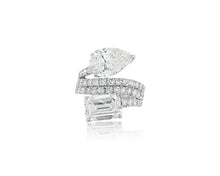 14K Gold Diamond Ring with Pear & Emerald-Cut Two-Stone Wrap Design 7.51ct