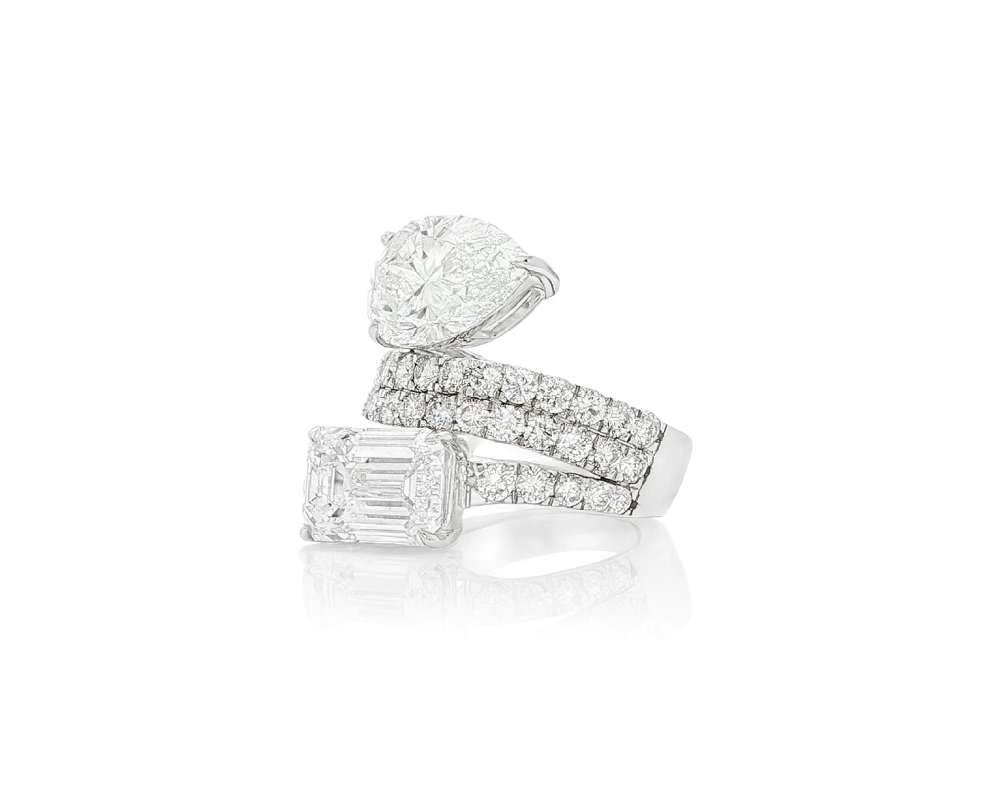 14K Gold Diamond Ring with Pear & Emerald-Cut Two-Stone Wrap Design 7.51ct – lifestyle 1950