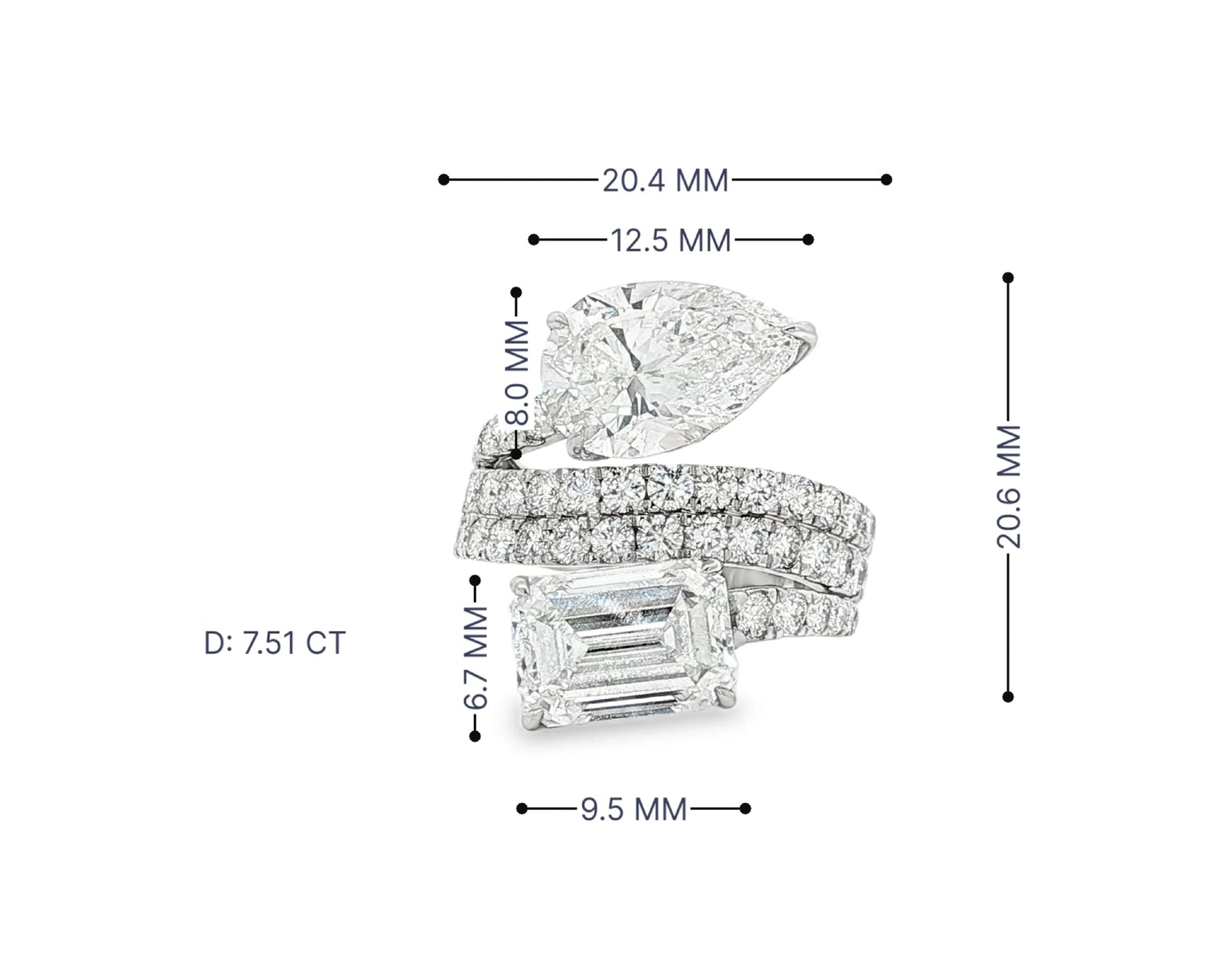 14K Gold Diamond Ring with Pear & Emerald-Cut Two-Stone Wrap Design 7.51ct – lifestyle 3062