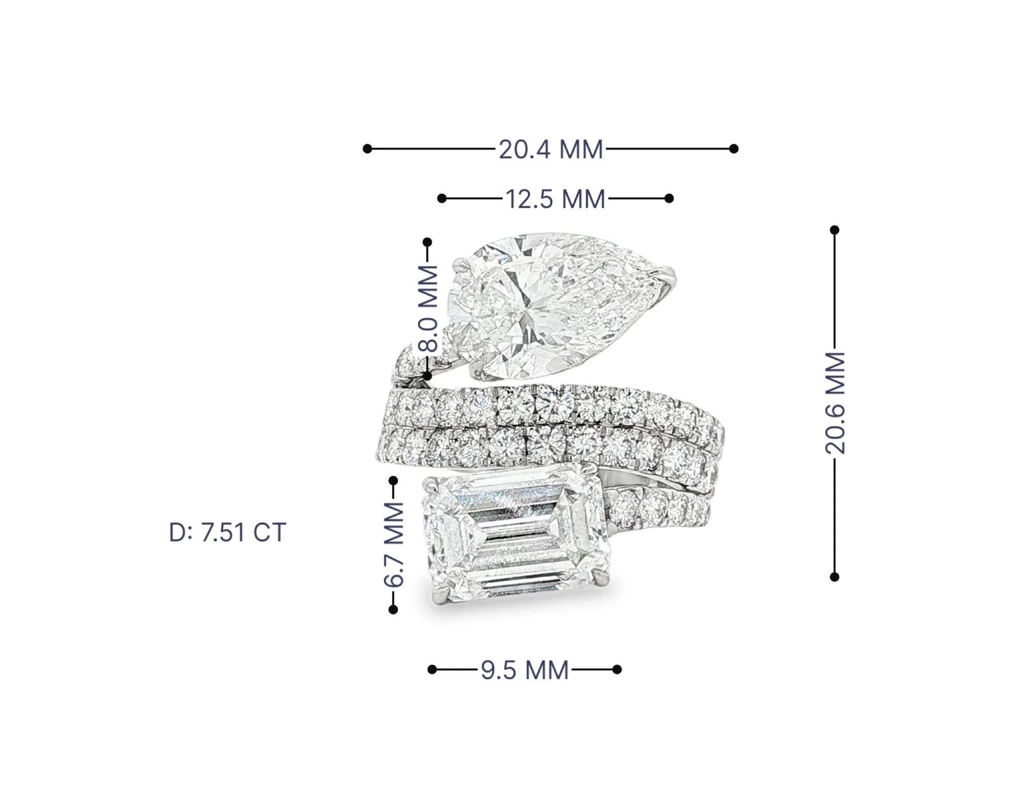 14K Gold Diamond Ring with Pear & Emerald-Cut Two-Stone Wrap Design 7.51ct – lifestyle 3062