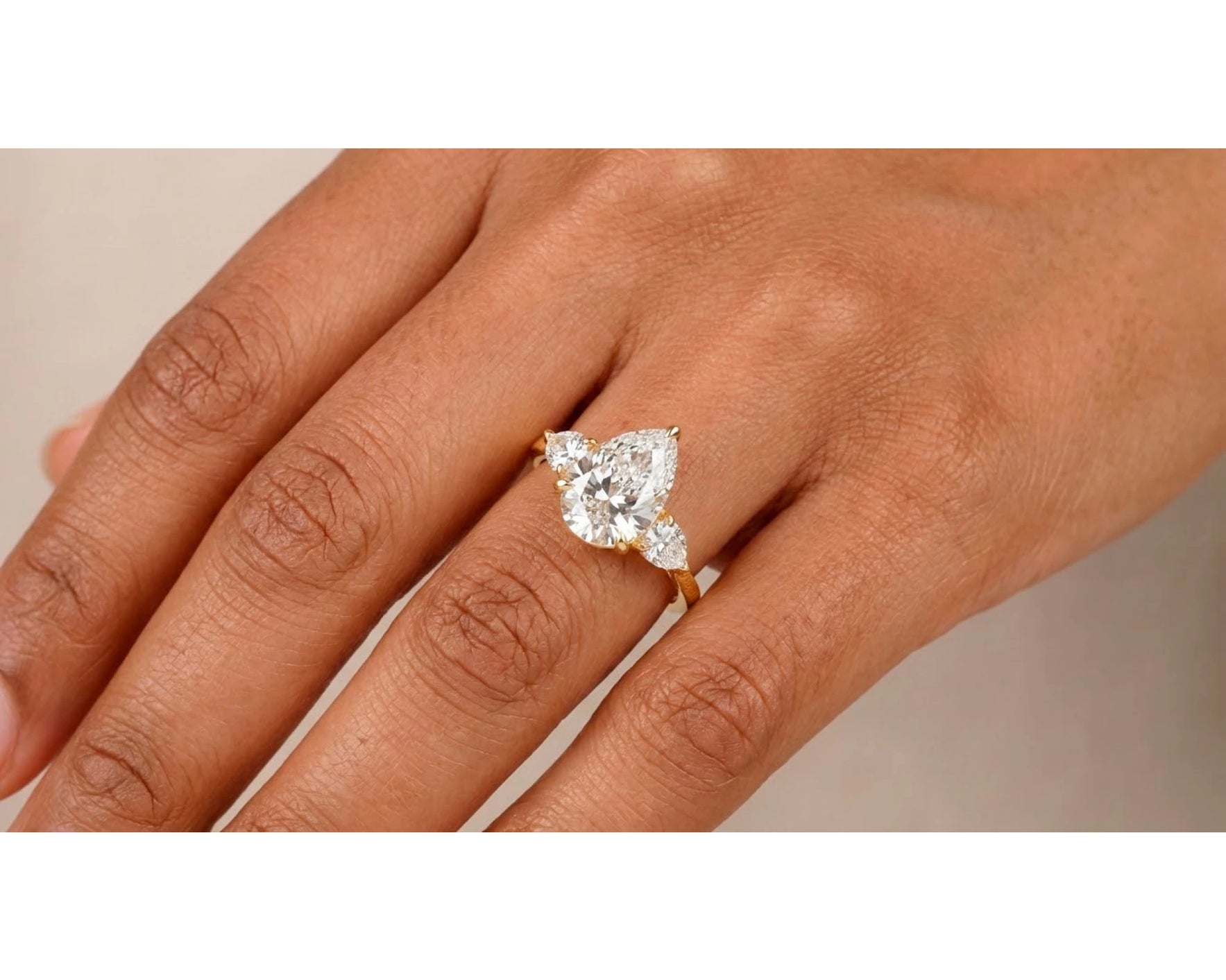 14k Gold Diamond Ring with Pear-Shaped Center & Side Accents 2.95ct – view 2