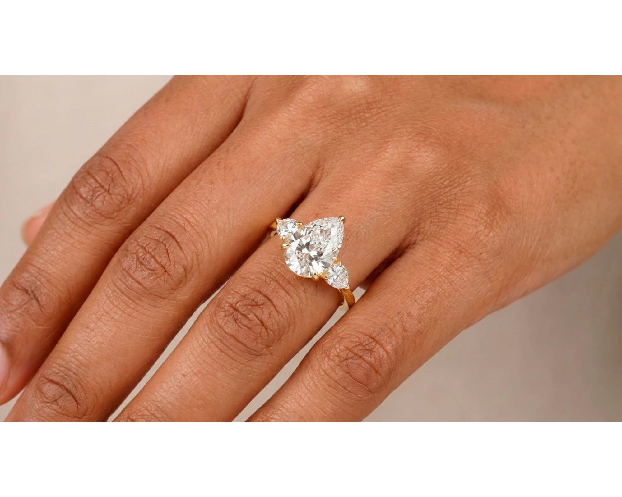 14k Gold Diamond Ring with Pear-Shaped Center & Side Accents 2.95ct – view 2
