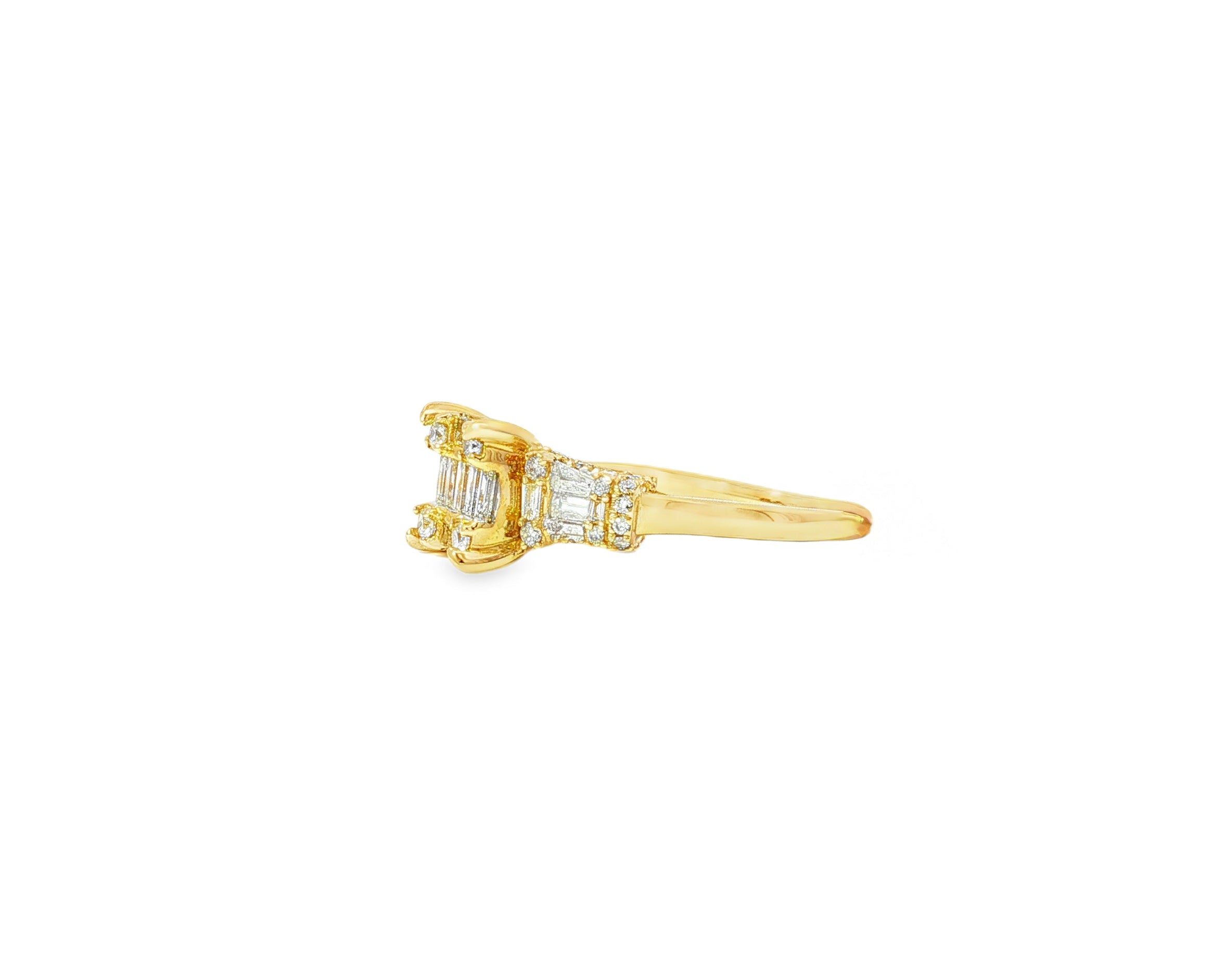 14k Gold Diamond Ring with Rectangular Baguette Cluster & Round 0.90ct - AVI THE JEWELER