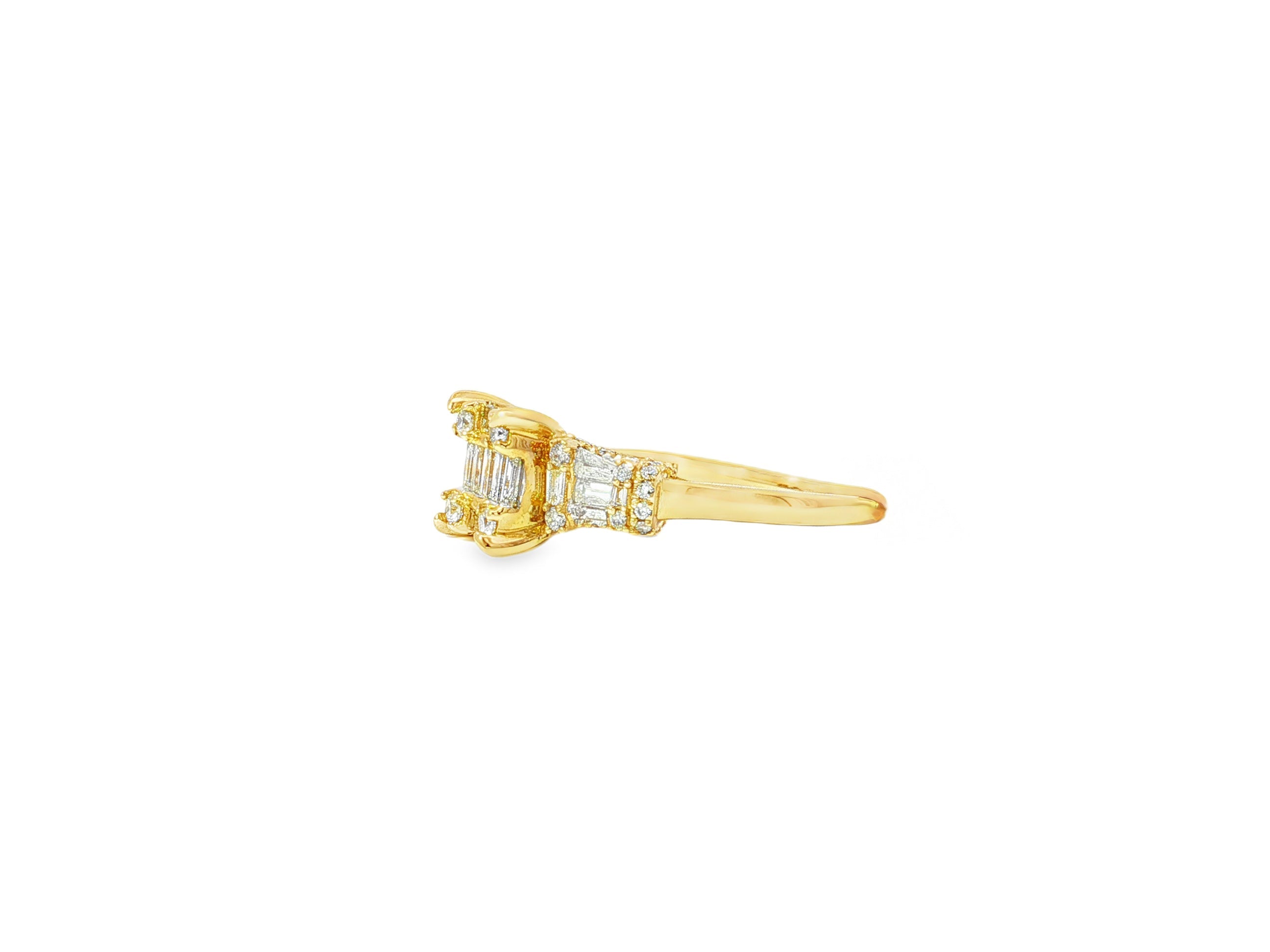 14k Gold Diamond Ring with Rectangular Baguette Cluster & Round 0.90ct - AVI THE JEWELER